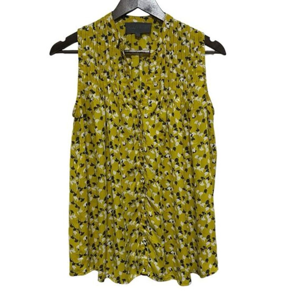 Anthropologie Sunday In Brooklyn Blouse Womens S Yellow Geometric Sleeveless Top